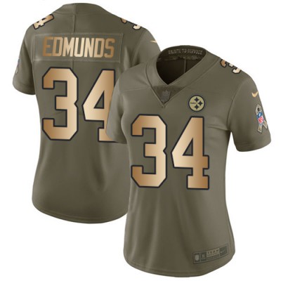 Nike Pittsburgh Steelers #34 Terrell Edmunds OliveGold Women's Stitched NFL Limited 2017 Salute to Service Jersey